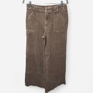 Judy Blue Cocoa Brown High Waist Wide Leg Jeans Garment Dyed Raw Hem Size 7/28